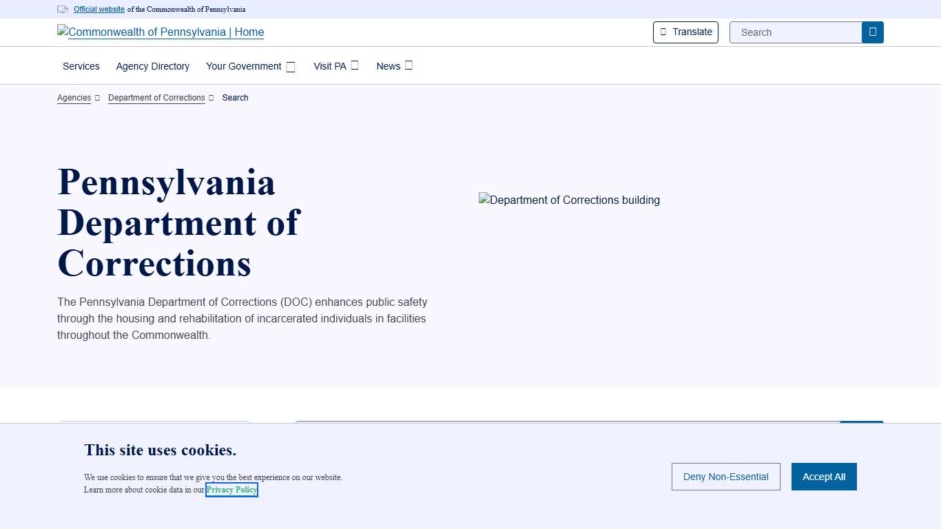 Search Department of Corrections Commonwealth of Pennsylvania