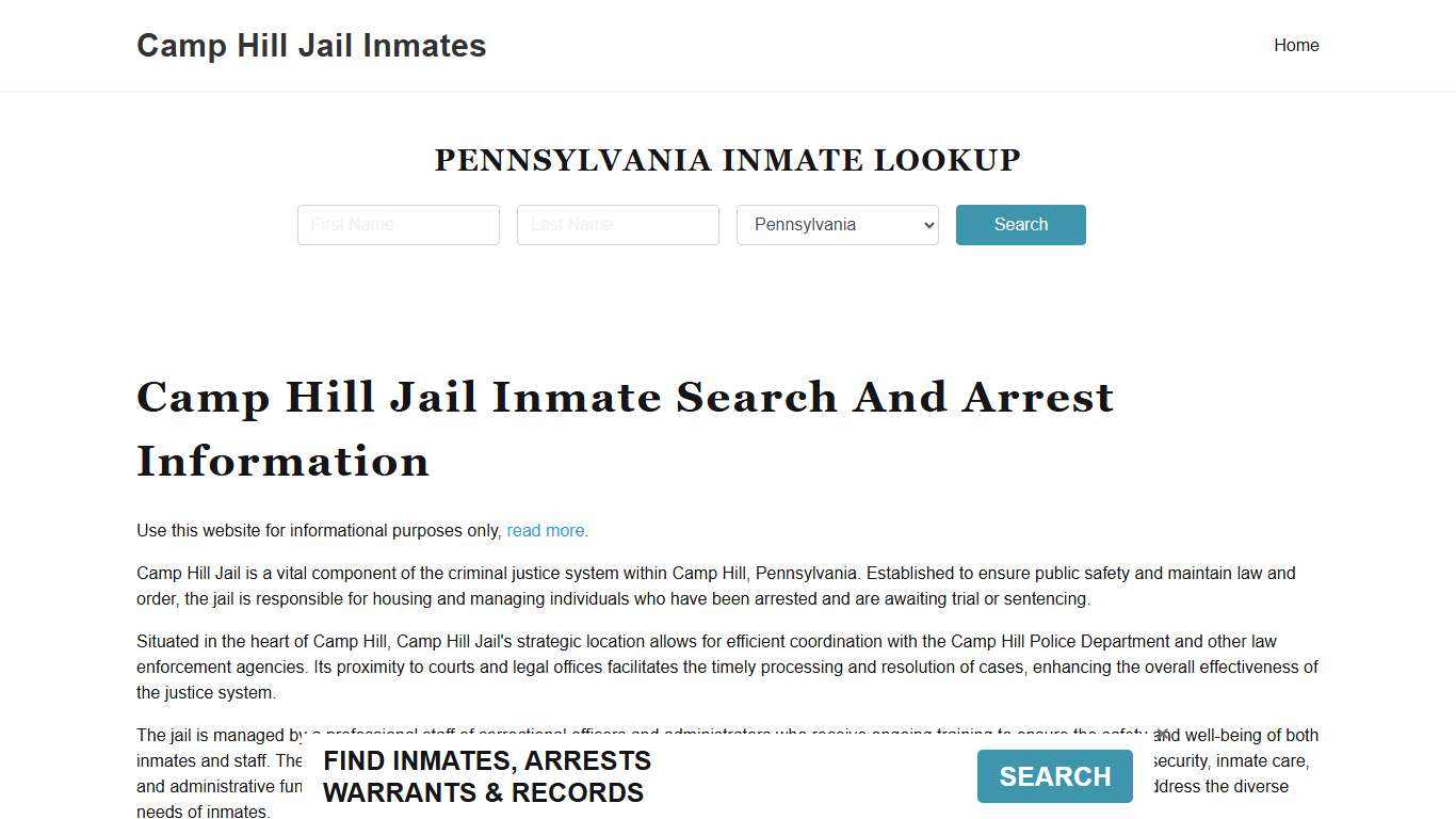 Camp Hill Jail, Police Department, PA Inmate Roster, Arrest Search